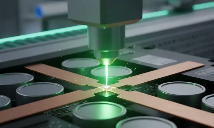Precision green laser welding system joining copper battery terminals in manufacturing