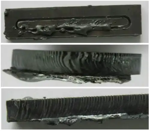 Insufficient power fails to cut through, causing molten residue to accumulate into bumps