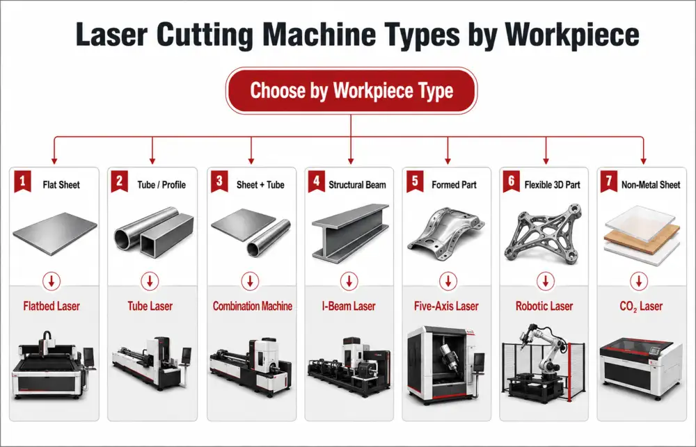 Laser cutting machine types for sheets tubes beams and 3D parts