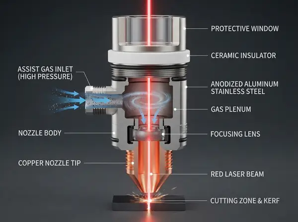Schematic diagram of the underside structure of a laser cutting head