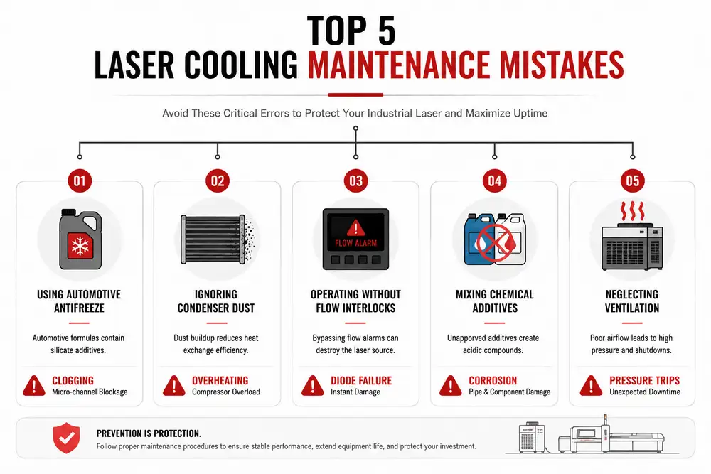 Five common laser chiller maintenance mistakes causing industrial laser damage and downtime