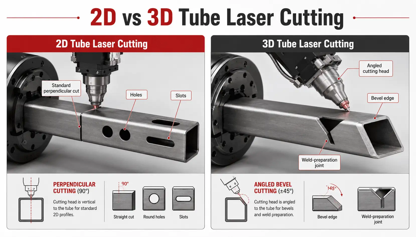 Difference between 2D and 3D bevel tube laser cutting