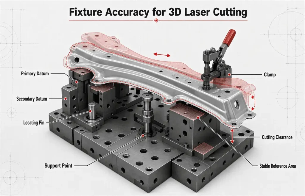 Fixture datum locating and clamping factors affecting five-axis laser cutting accuracy
