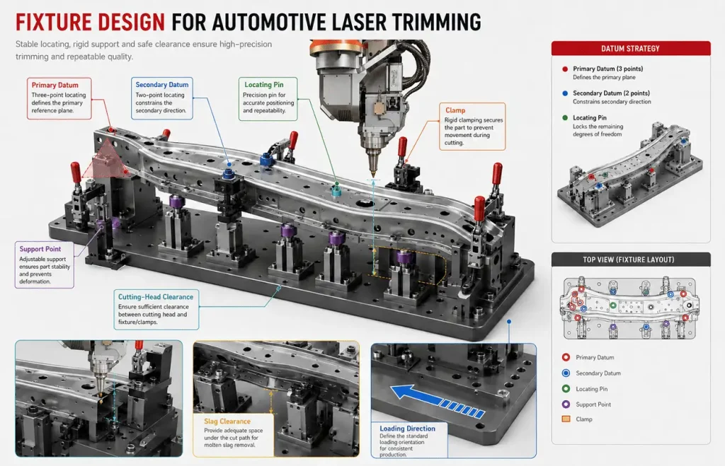 Fixture design for automotive laser trimming