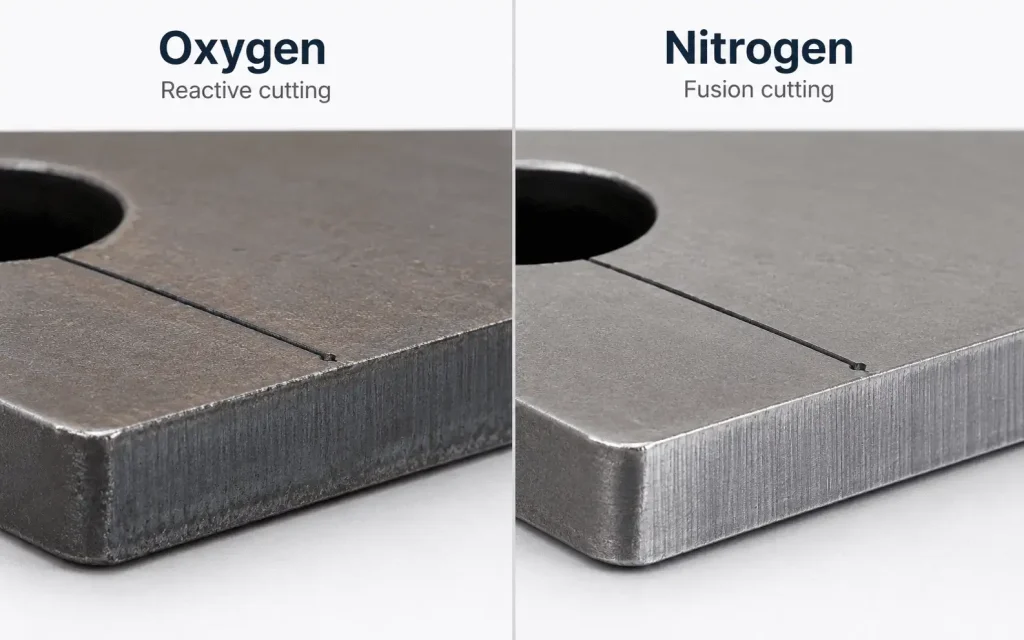 Oxygen versus nitrogen laser cutting edge comparison