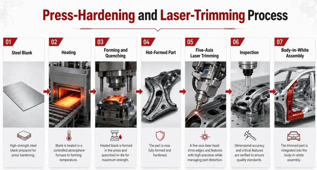 Press-hardening and laser-trimming process