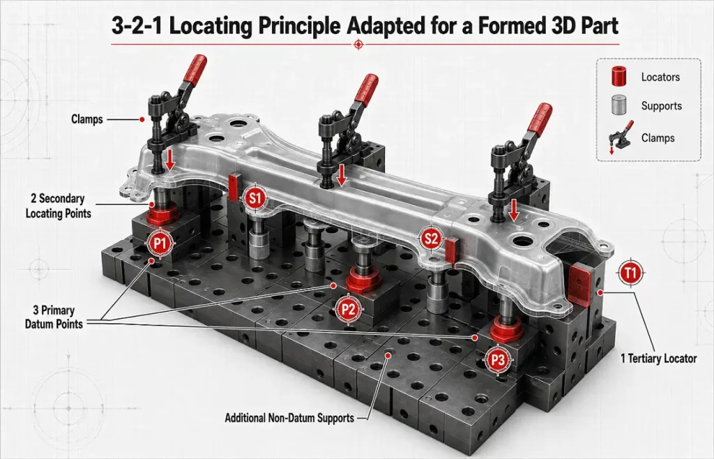 3-2-1 locating principle for a 3D five-axis laser cutting fixture