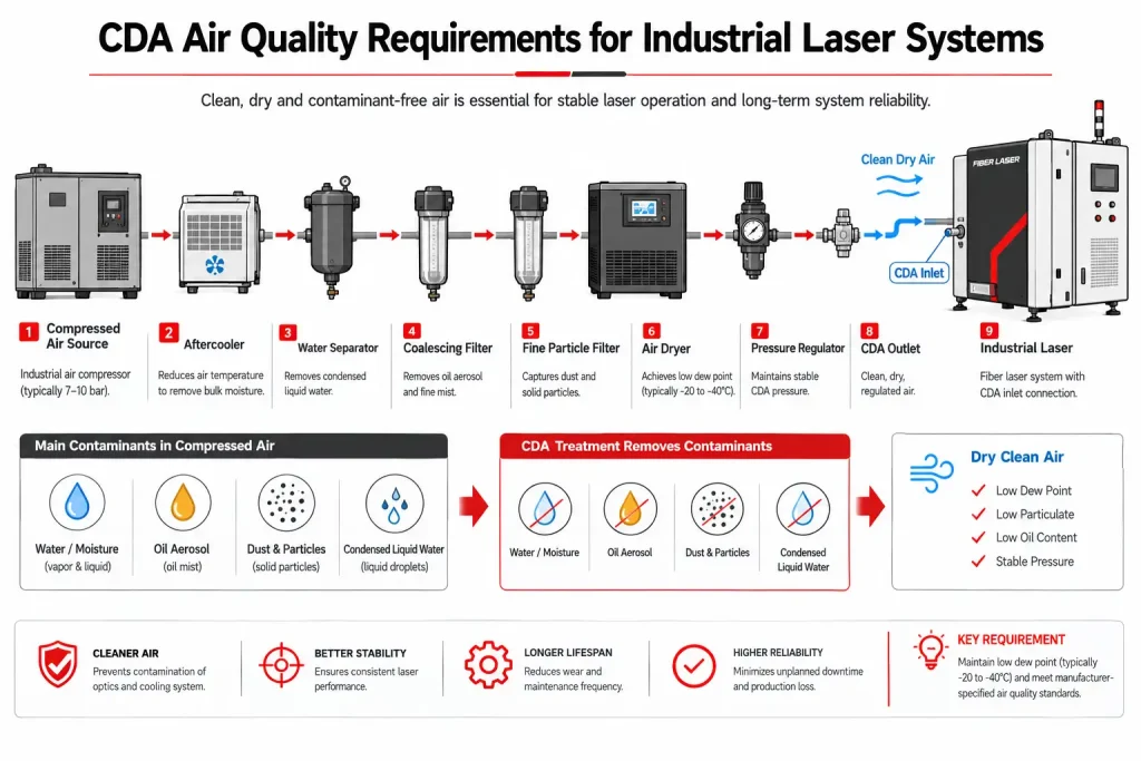 CDA air quality requirements for industrial laser systems including dry air filtration and moisture control