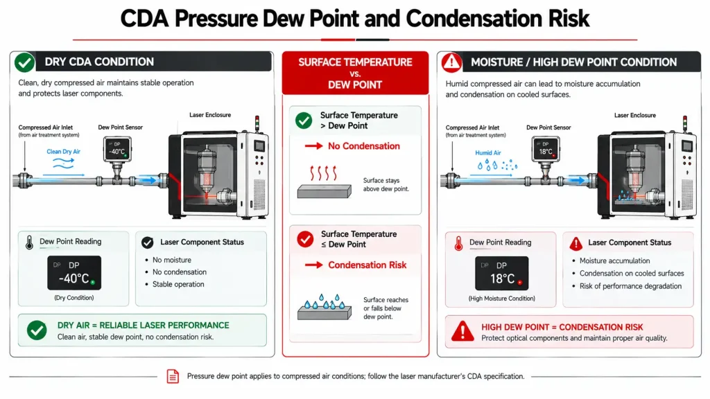 CDA pressure dew point and condensation risk in an industrial laser cooling environment