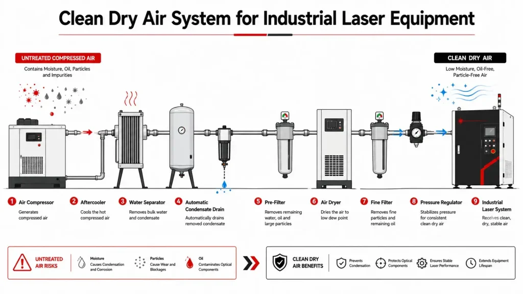 Clean Dry Air treatment system with dryer and filters for industrial laser equipment