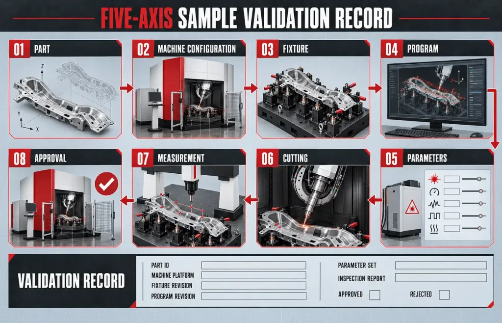 Five-axis laser cutting sample validation and test record
