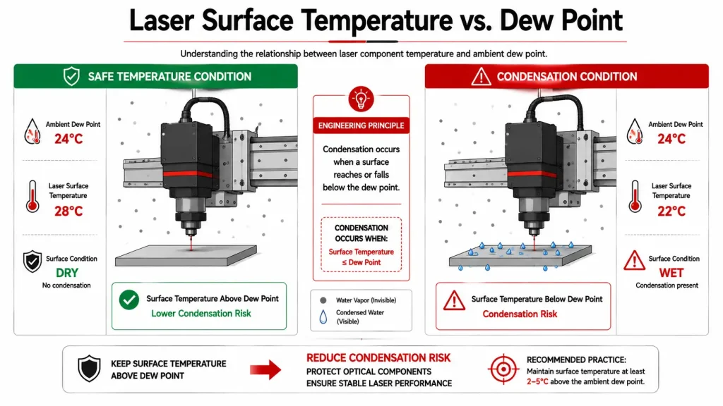Laser surface temperature compared with dew point to illustrate condensation risk