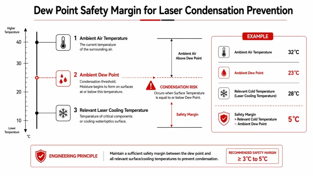 Laser dew point safety margin diagram for evaluating condensation risk