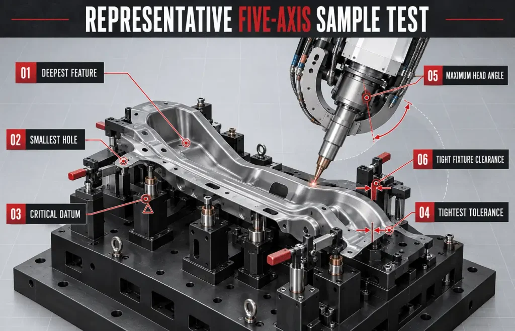 Representative sample testing for a 3D five-axis laser cutting machine